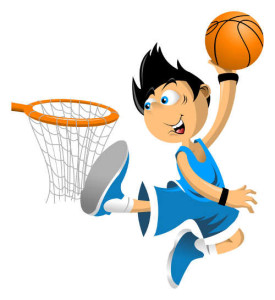 Color illustration. Basketball player throws the ball in the basket;